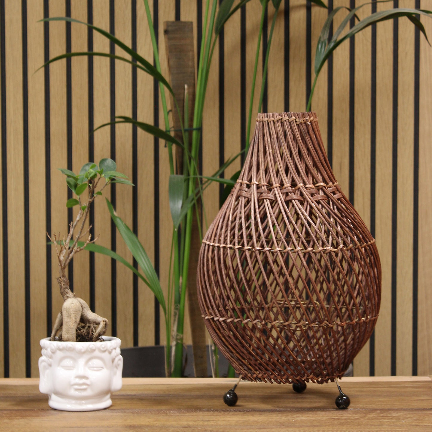Rattan-Tischlampe - Dunkelbraun