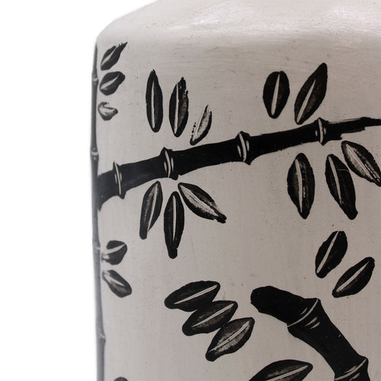 Vase rétro en céramique avec motif bambou - Naturel