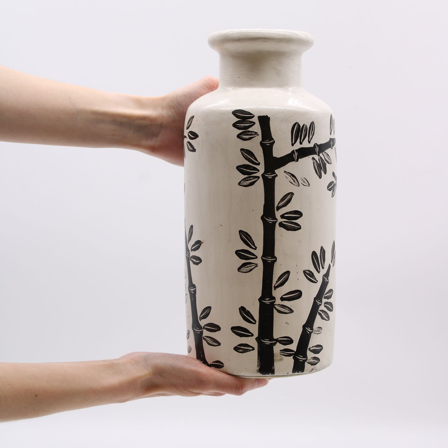 Retro Keramikvase mit Bambusmotiv - Natur