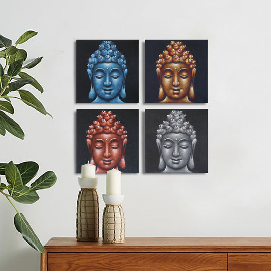 4er Set Sand Buddha Kopf Details 30x30cm