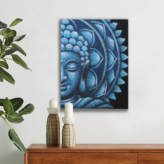Blaues Halbbuddha-Mandala 60x80cm