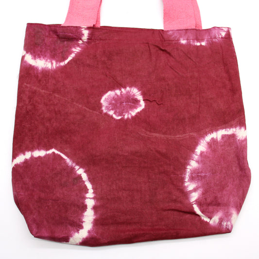 Naturbaumwolltasche mit "Tie Dye"-Design (220 g) – 38 x 42 x 12 cm – Granatringe – rosa Griff