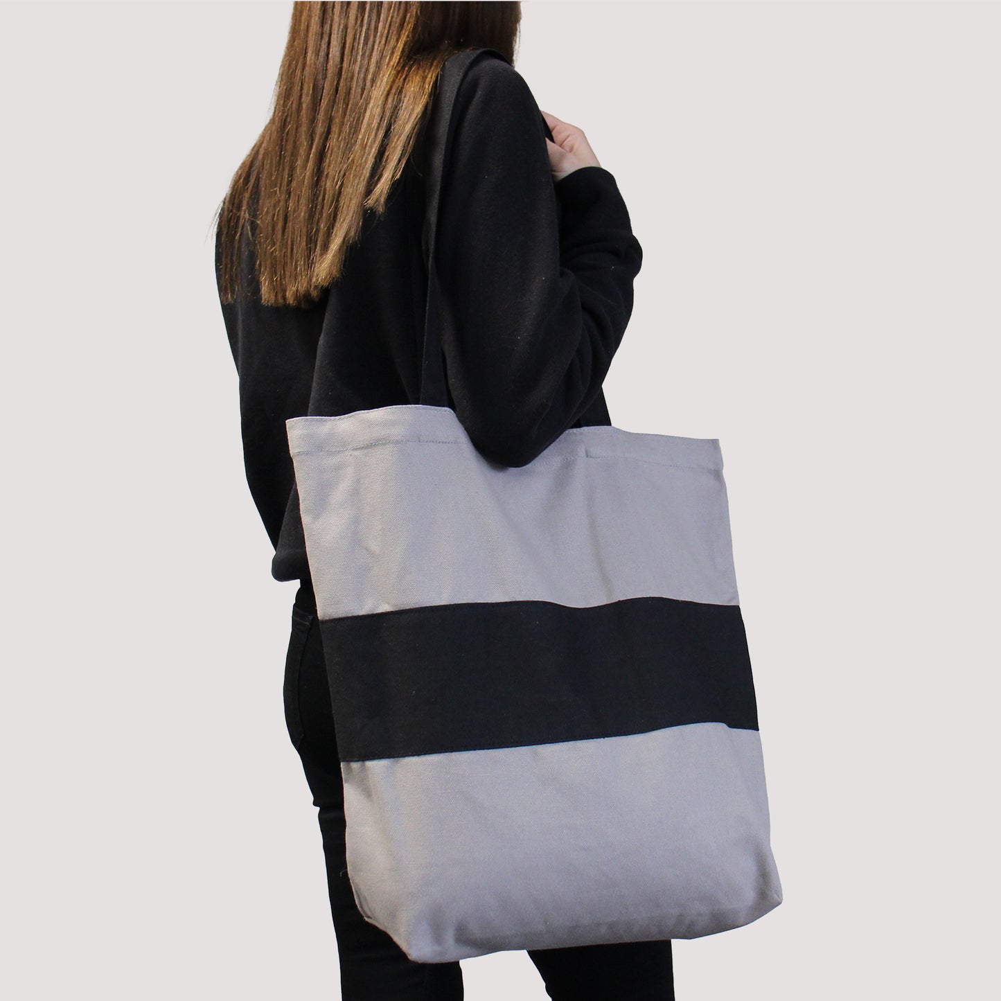 Zweifarbige Baumwolltaschen - 38x42x12cm - Grau und Schwarz - 280g