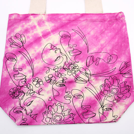Sacs en coton tie-dye (170 g) - 38 x 42 x 12 cm - Joli visage - Magenta - Poignée naturelle