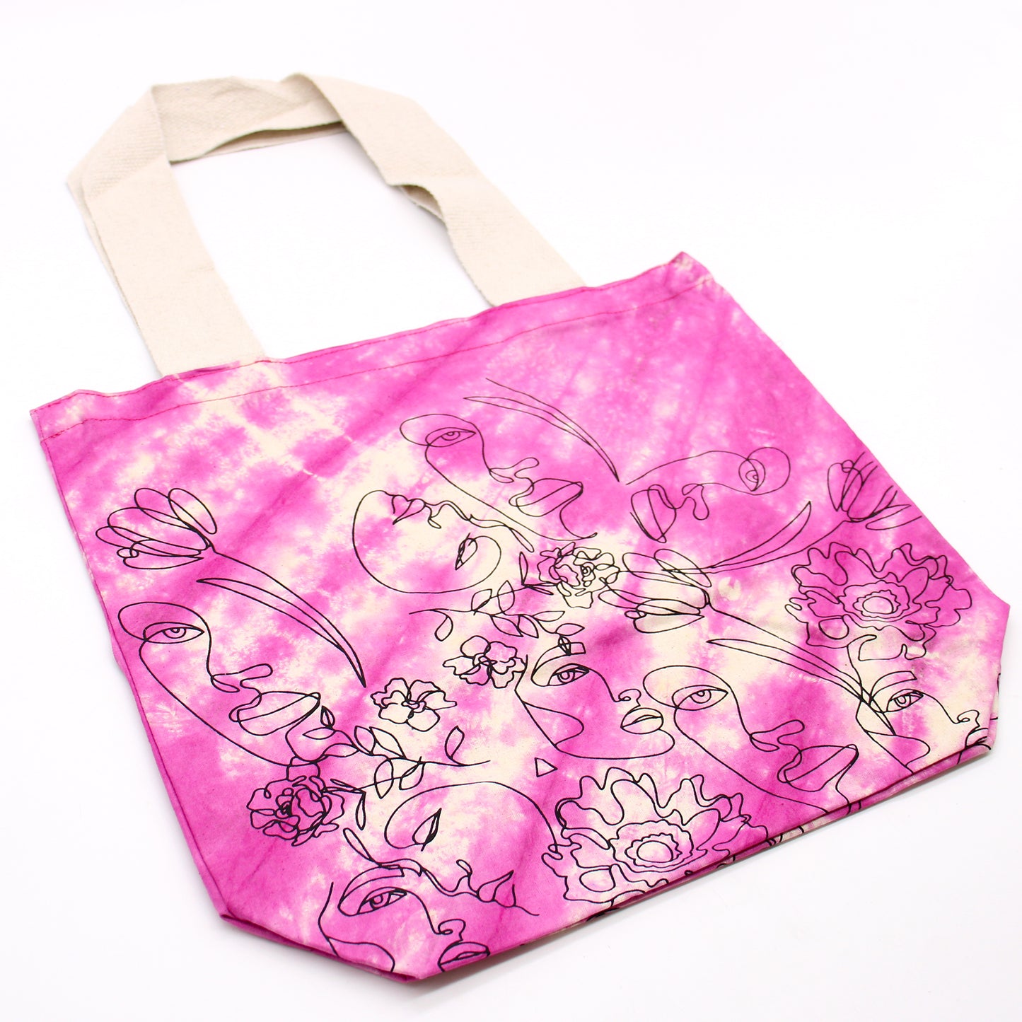 Batik-Baumwolltaschen (170 g) – 38 x 42 x 12 cm – Süßes Gesicht – Magenta – Natürlicher Griff