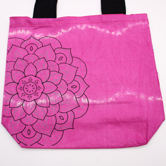 Sacs en coton tie-dye (170 g) - 38 x 42 x 12 cm - Mandala - Magenta - Poignée noire