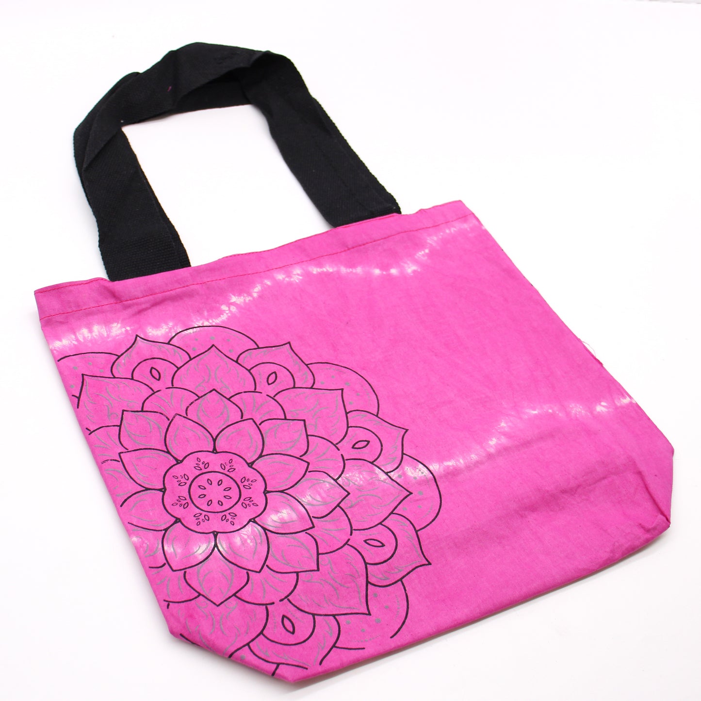 Sacs en coton tie-dye (170 g) - 38 x 42 x 12 cm - Mandala - Magenta - Poignée noire