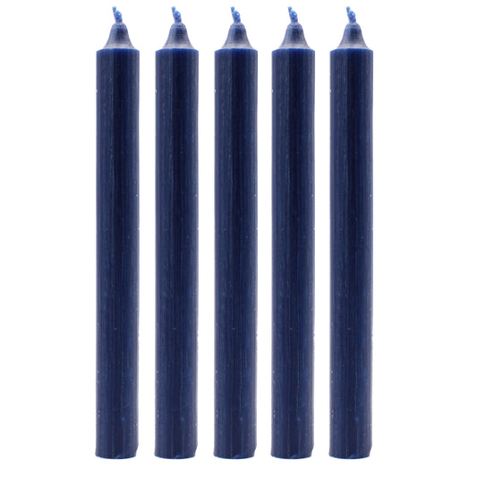 10 x einfarbige Großkerzen – Rustikales Marineblau – 10er-Pack