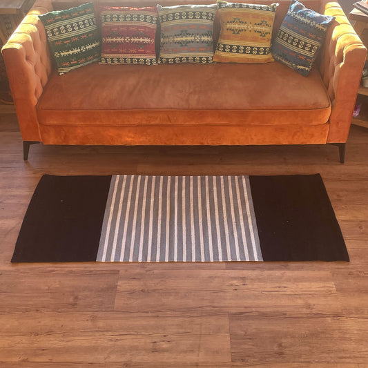 Indischer Baumwollteppich – 70 x 170 cm – Schwarz/Grau