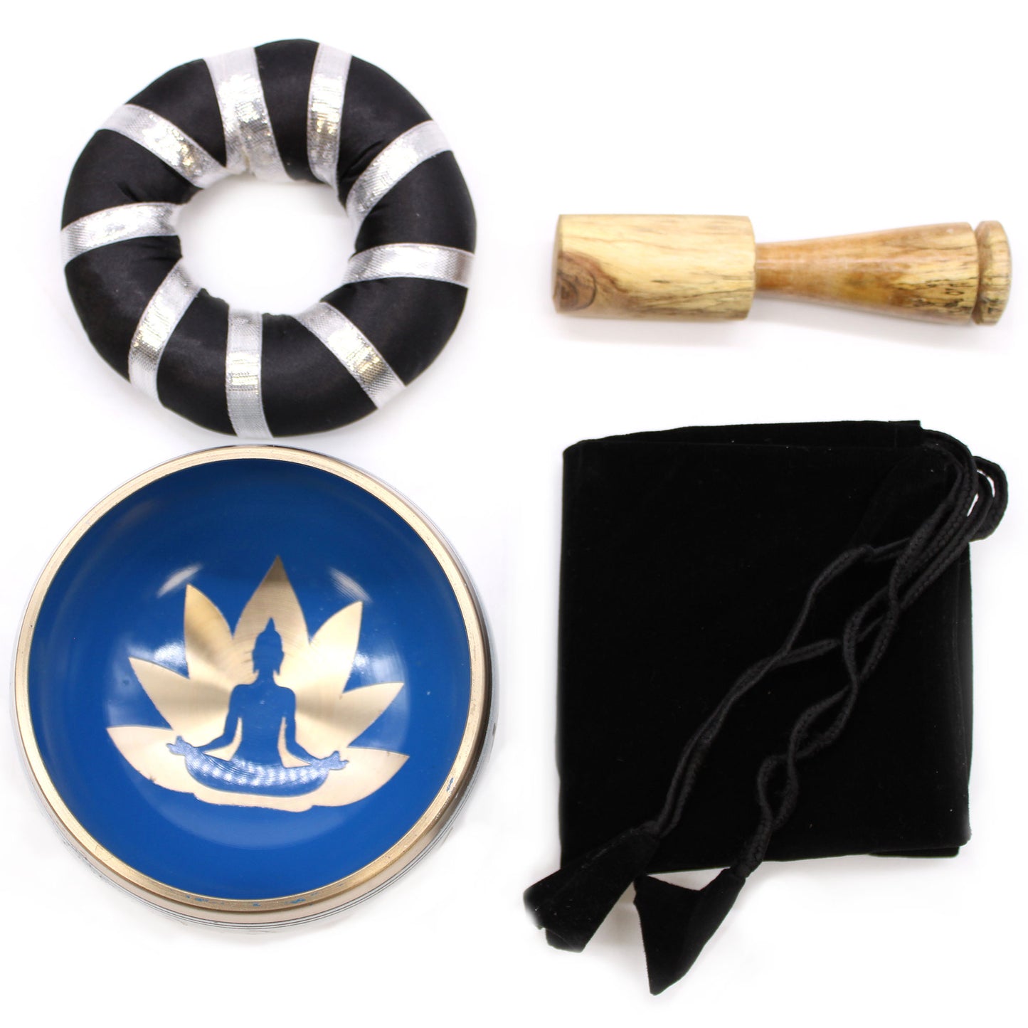 Tibetisches Klangschalen-Set - Yoga-Bewegungen - Weiß/Blau 10,7 cm