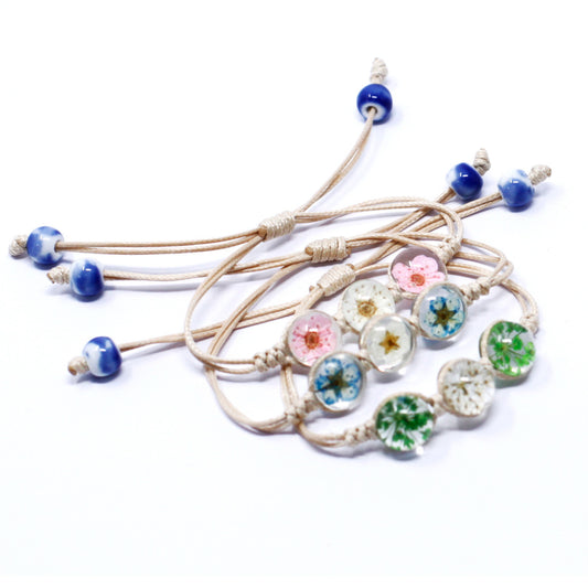 4 x gepresste Blumen – Drei-Blumen-Armband