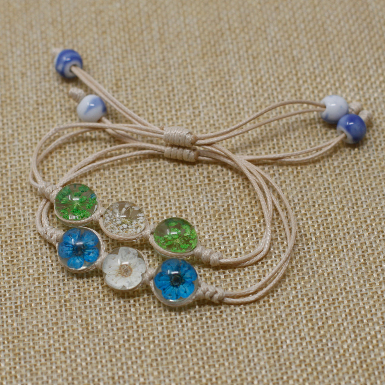 4 x gepresste Blumen – Drei-Blumen-Armband