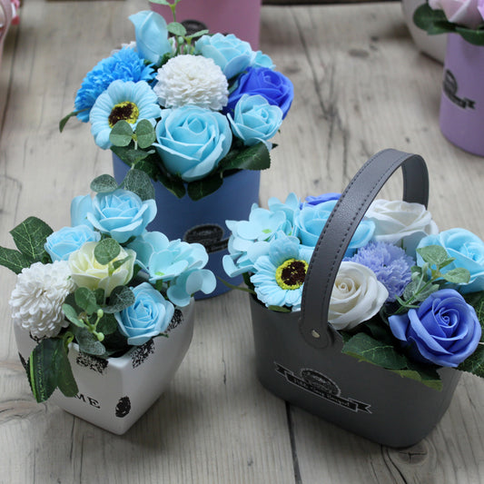 Bouquet Petit Pot Cadeau - Bleu Apaisant