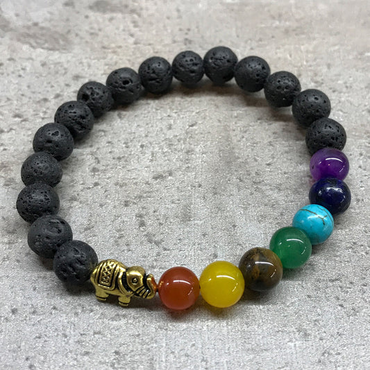 Bracelet en pierre de lave - Éléphant - Chakra
