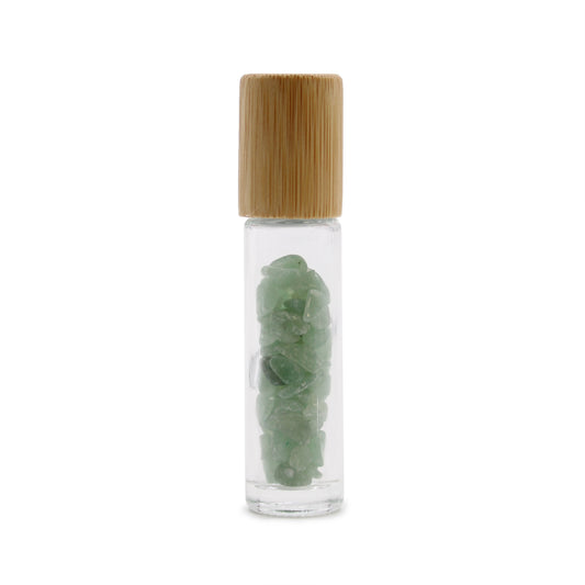 Flacon à bille pour huiles essentielles en pierre précieuse – Aventurine – Bouchon en bois