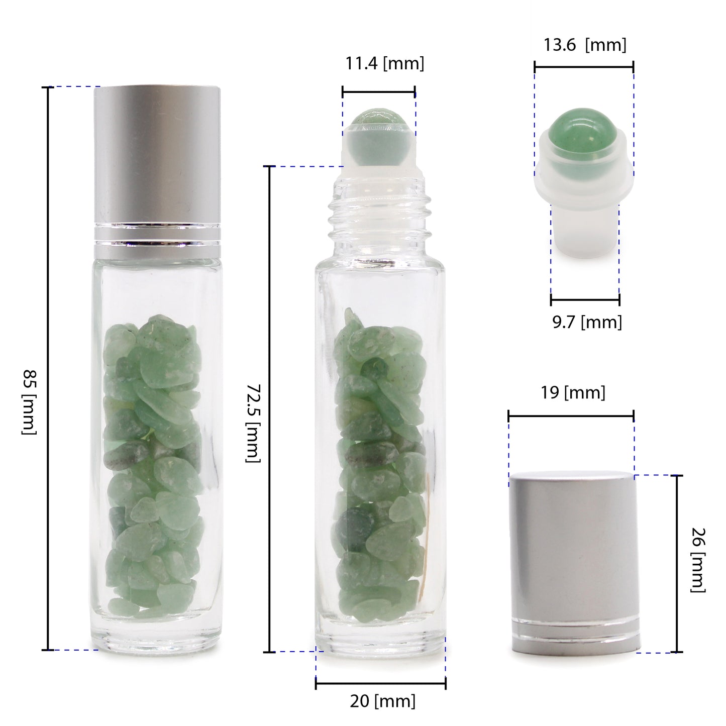Edelstein-Rollerflasche für ätherische Öle – Aventurin – Silberkappe