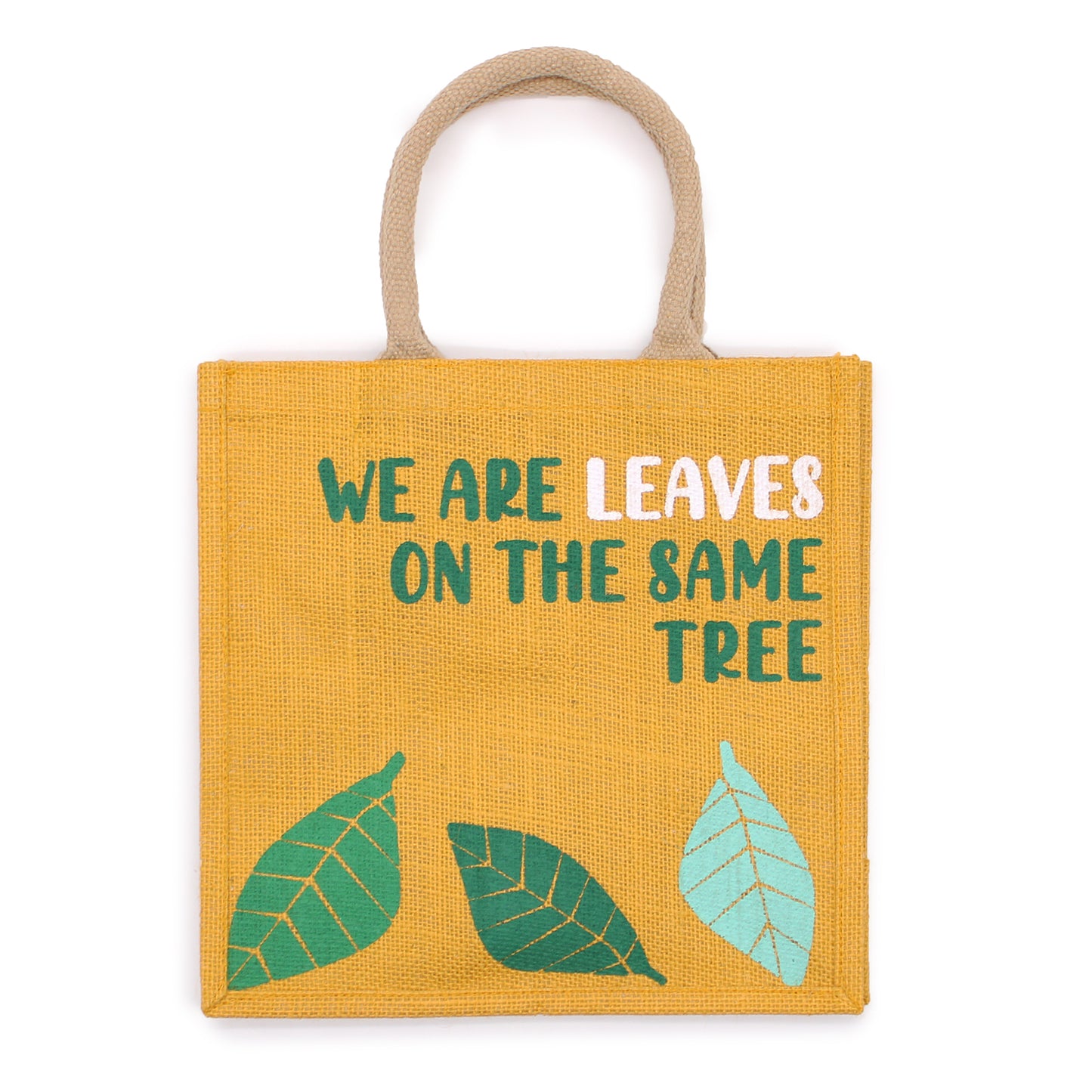 bolsa de yute estampada - Somos hojas - Amarillo, Azul y Natural
