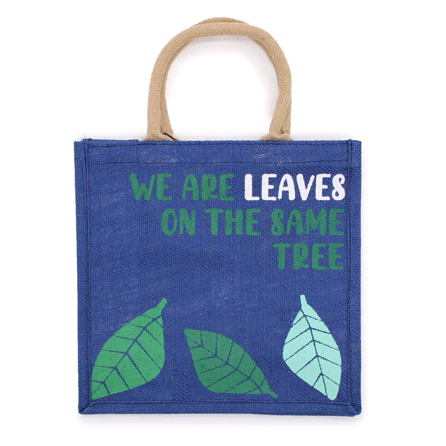 Bedruckter Jutebeutel - We are leaves - Gelb, Blau und Natur
