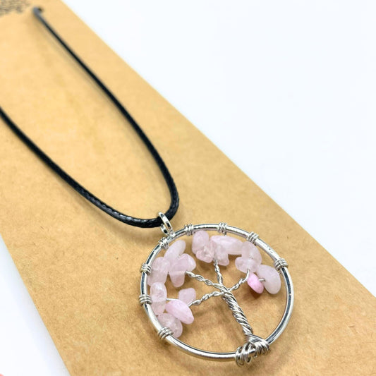 Pendentif Arbre de Vie - Quartz Rose