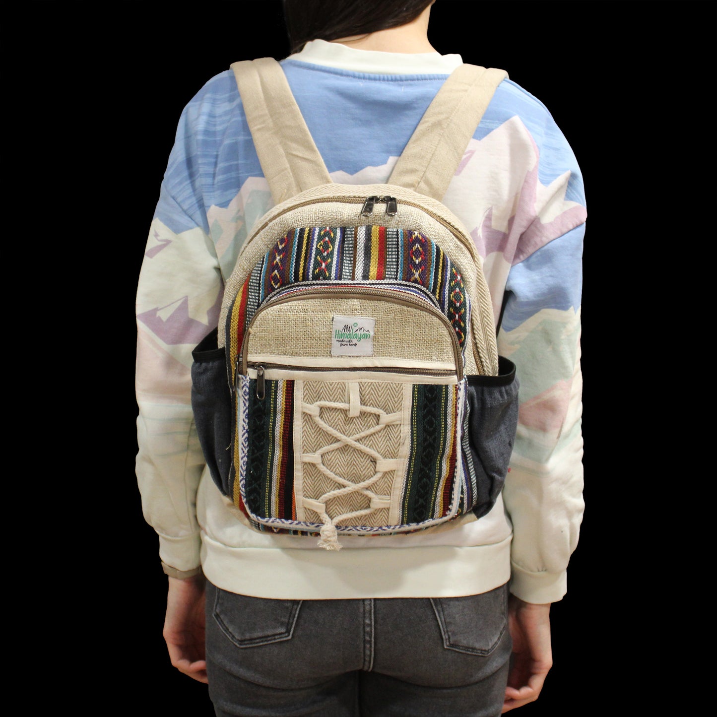 Kleiner Hanfrucksack – Seilstil mit Taschen