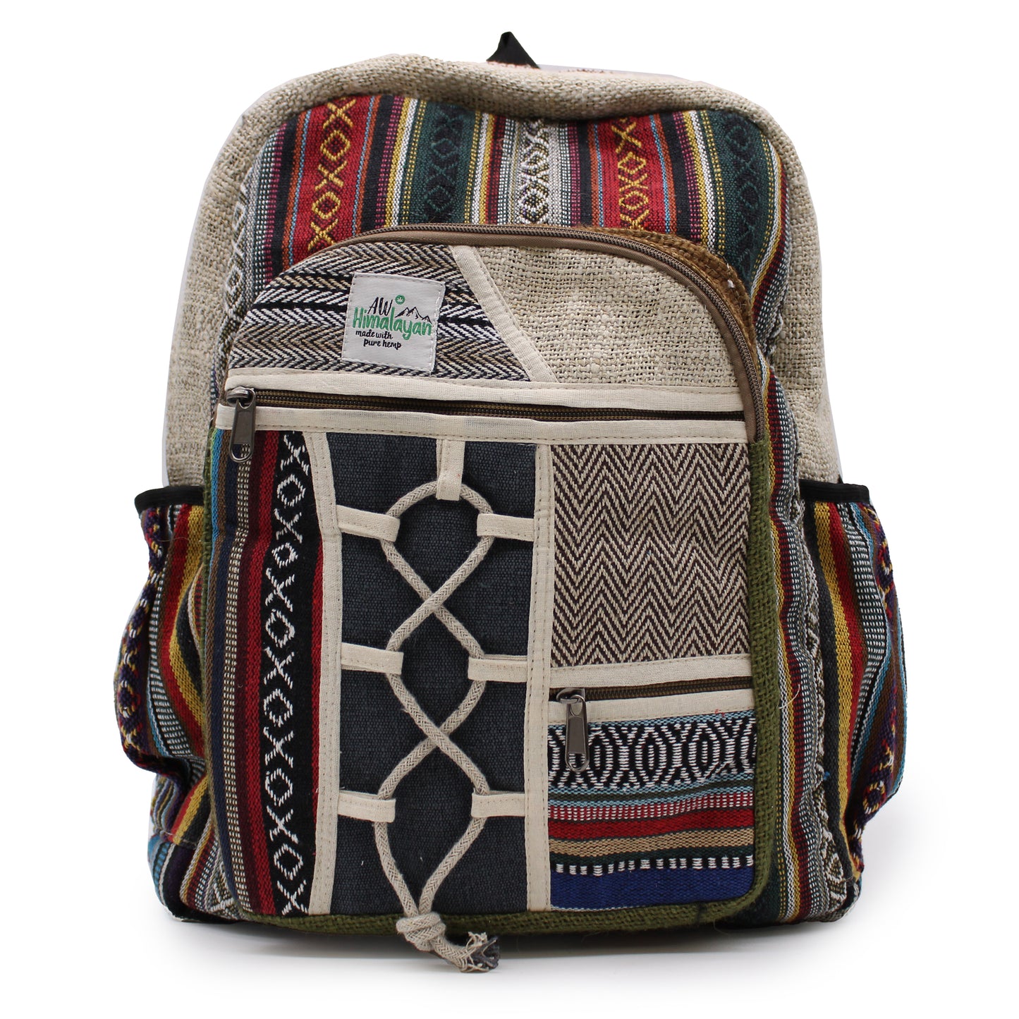 Großer Hanf-Rucksack – Seil-Stil mit Taschen