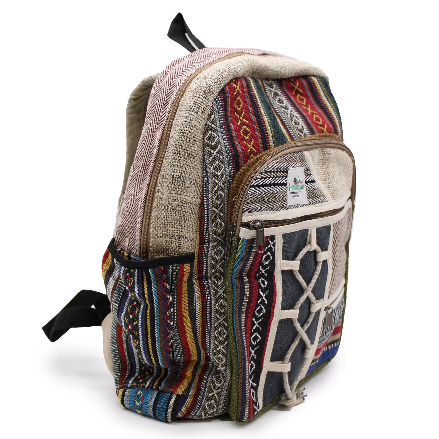Großer Hanf-Rucksack – Seil-Stil mit Taschen