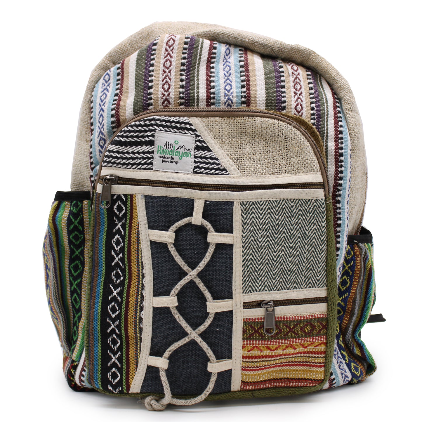 Großer Hanf-Rucksack – Seil-Stil mit Taschen