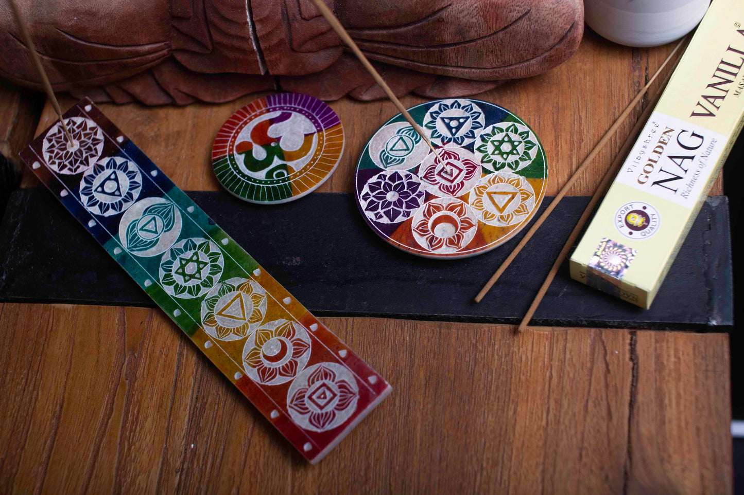 Specksteinscheiben-Räucherstäbchenhalter 8cm - Om