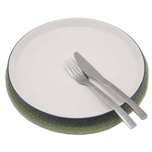 Natürliches Tischset – Jute und Baumwolle, 30 cm, olivgrüner Rand