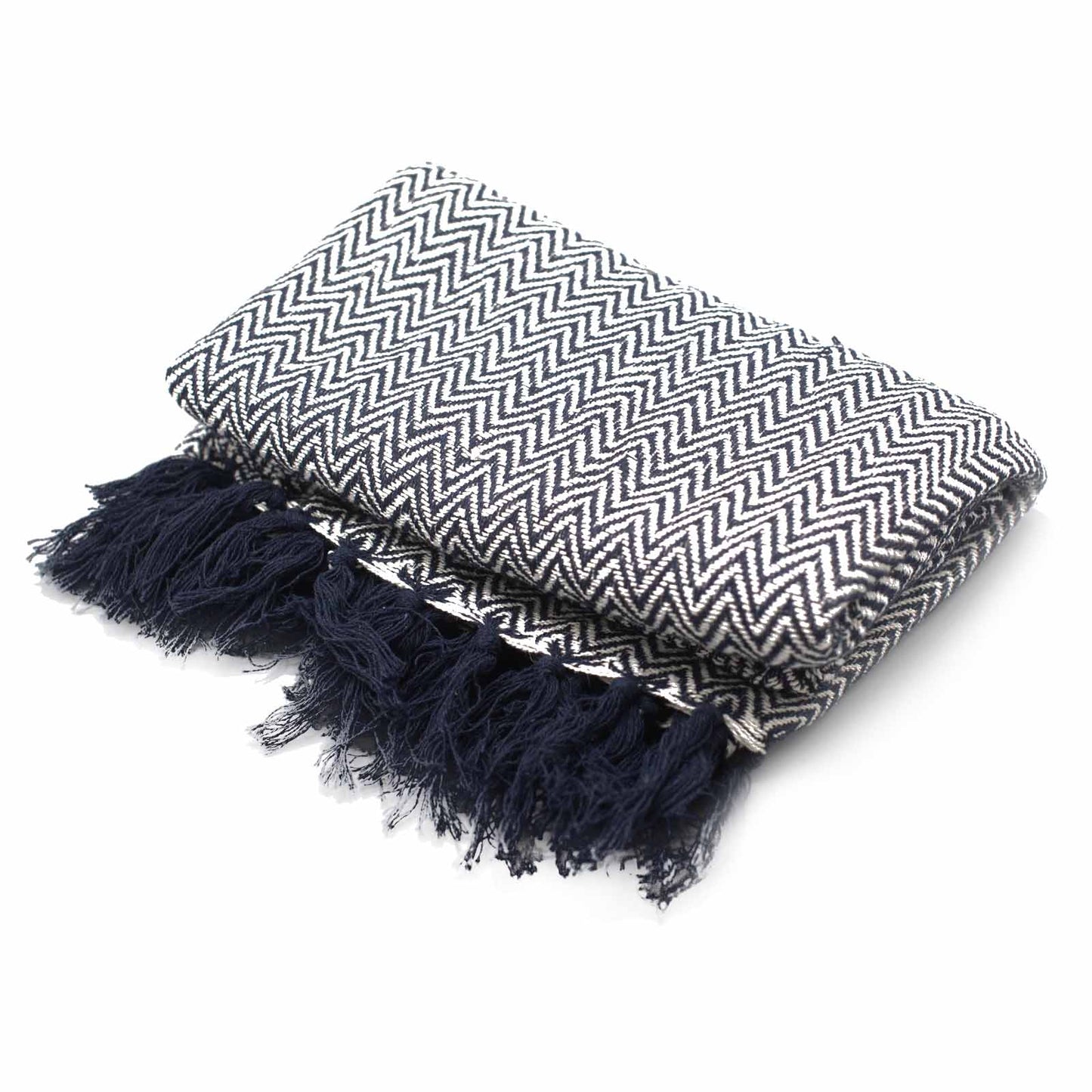 Couvertures Boho Comfort - 125x150cm - Zigzag bleu marine