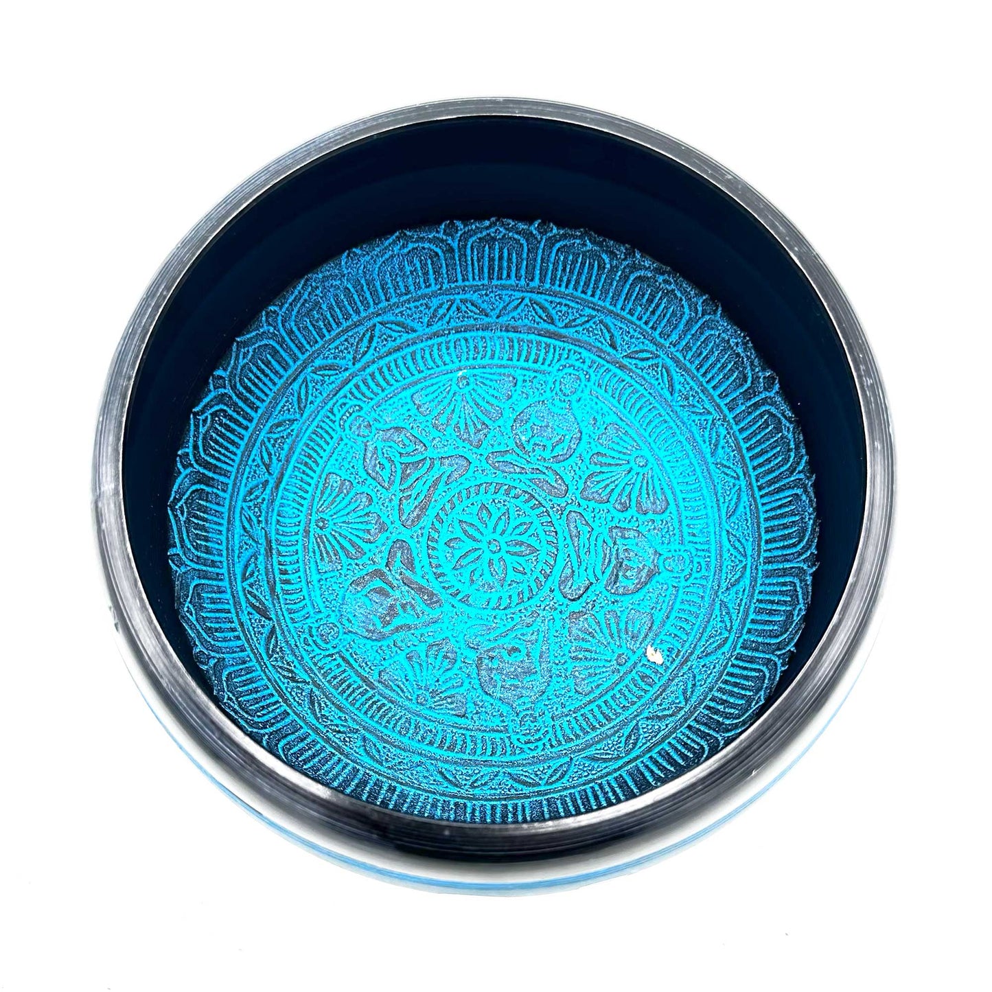 Tibetische Klangschale Earth Powder - Fünf Buddhas Mantra Blau - 16 cm