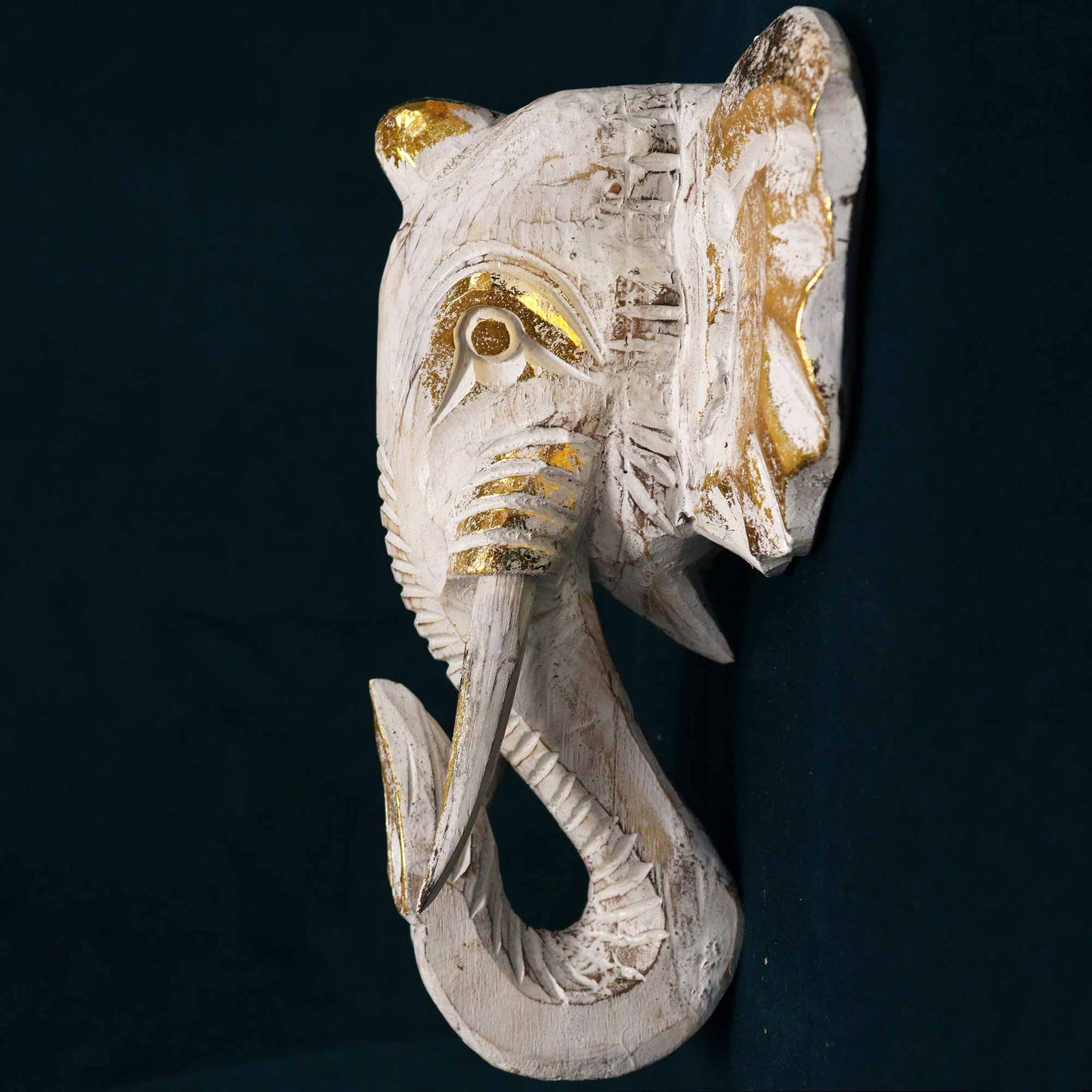 Grande tête d'éléphant - Or et blanc