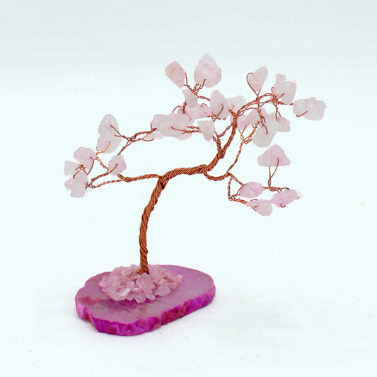 Arbre à pierres précieuses : Quartz rose sur base d'agate rose (35 pierres)