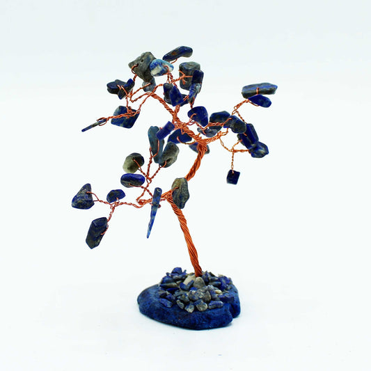 Arbre à pierres précieuses : Sodalite sur base d'agate bleue (35 pierres)