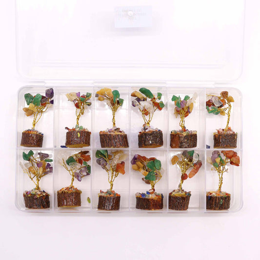 Mini-Edelsteinbaum auf Holzsockel – mehrere Steine (15 Steine)