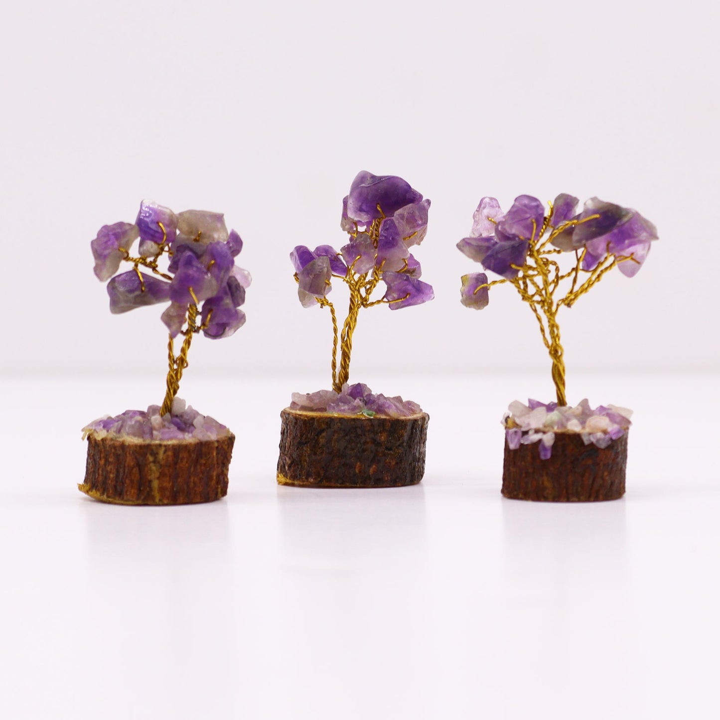 Mini-Edelsteinbaum auf Holzsockel - Amethyst (15 Steine)
