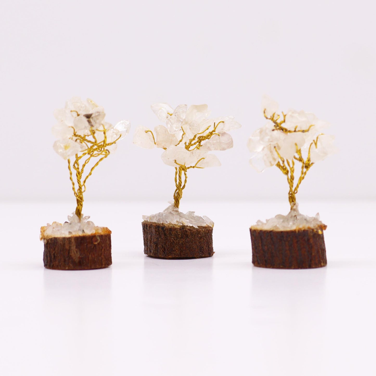 Mini-Edelsteinbaum auf Holzsockel - Bergquarz (15 Steine)