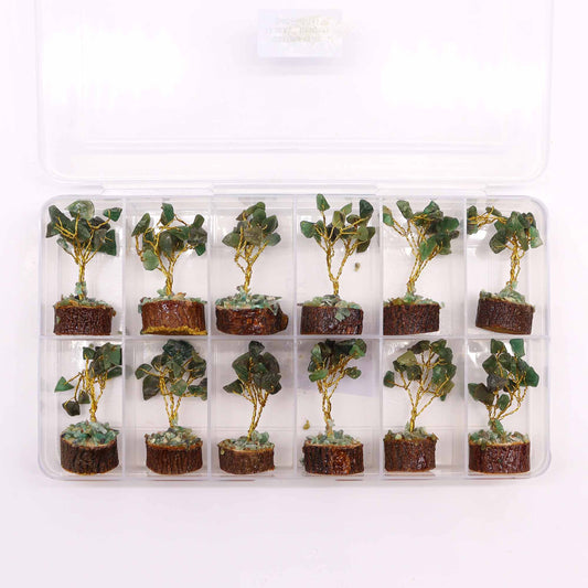 Mini arbre à pierres précieuses sur socle en bois - Aventurine verte (15 pierres)