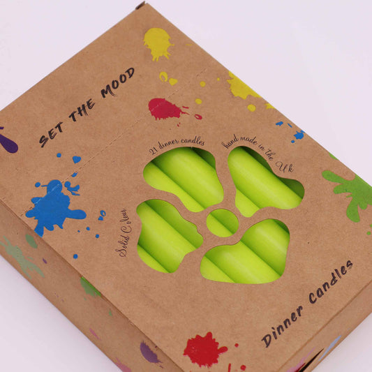 Lot de 21 bougies de table de couleur unie - Vert citron rustique