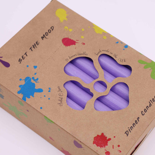 Ensemble de 21 bougies de table de couleur unie - Lilas rustique