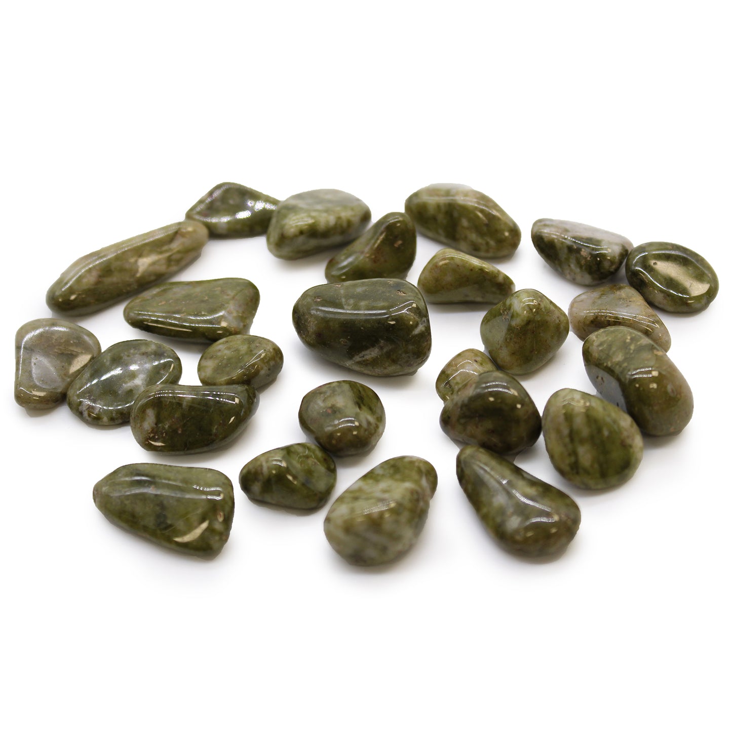 24 x Pequeñas piedras africanas - Copo de nieve epidota