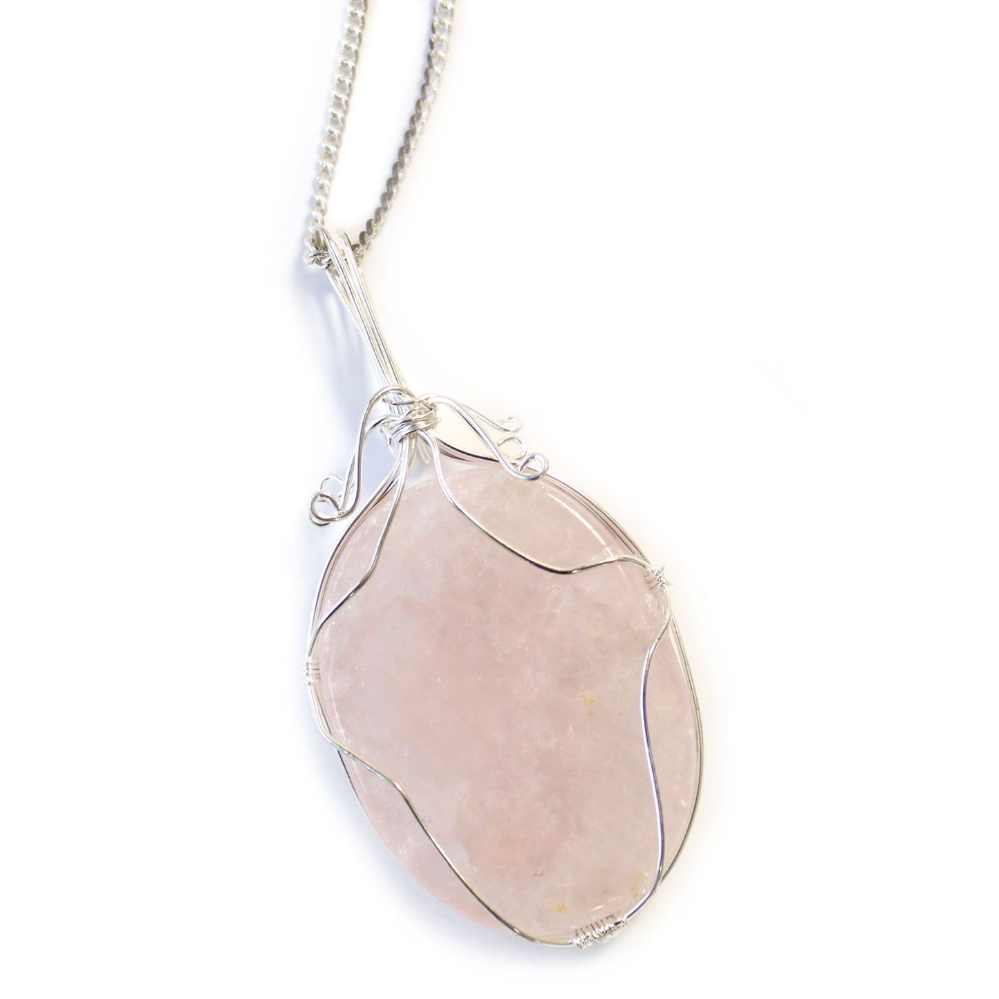 Collier en pierres précieuses enveloppées en cascade - Quartz rose brut