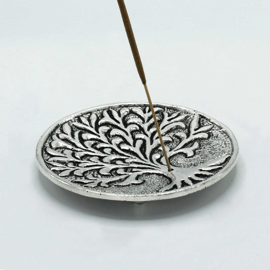Porte-encens Arbre de vie en aluminium poli 10 cm