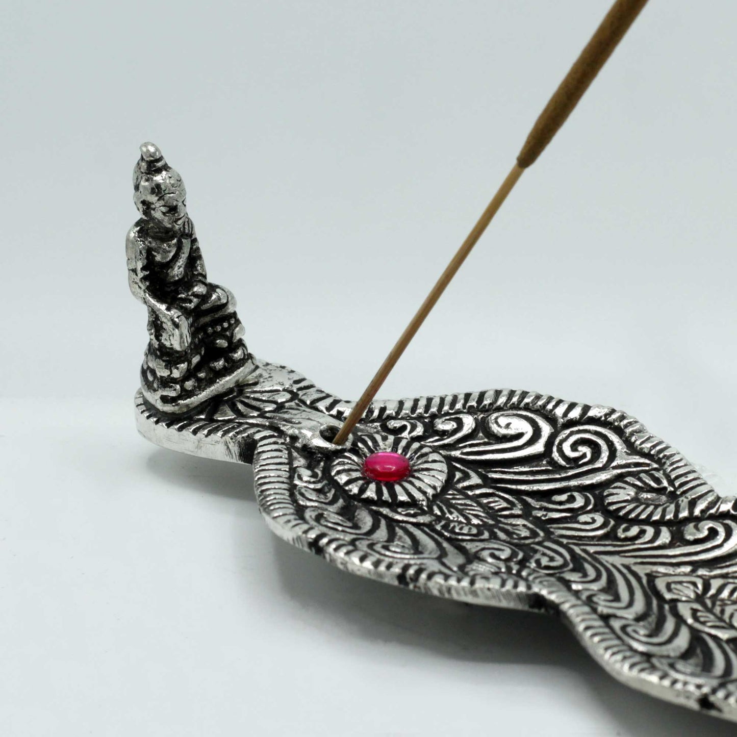 Porte-encens long Bouddha en aluminium poli 20 cm