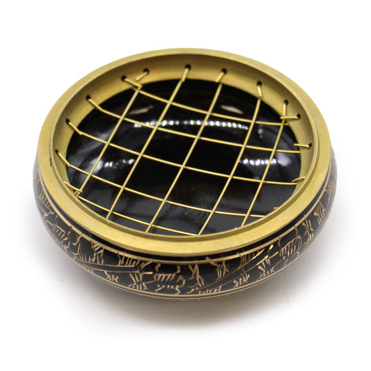 Räuchergefäß aus geschnitztem Messing mit Untersetzer