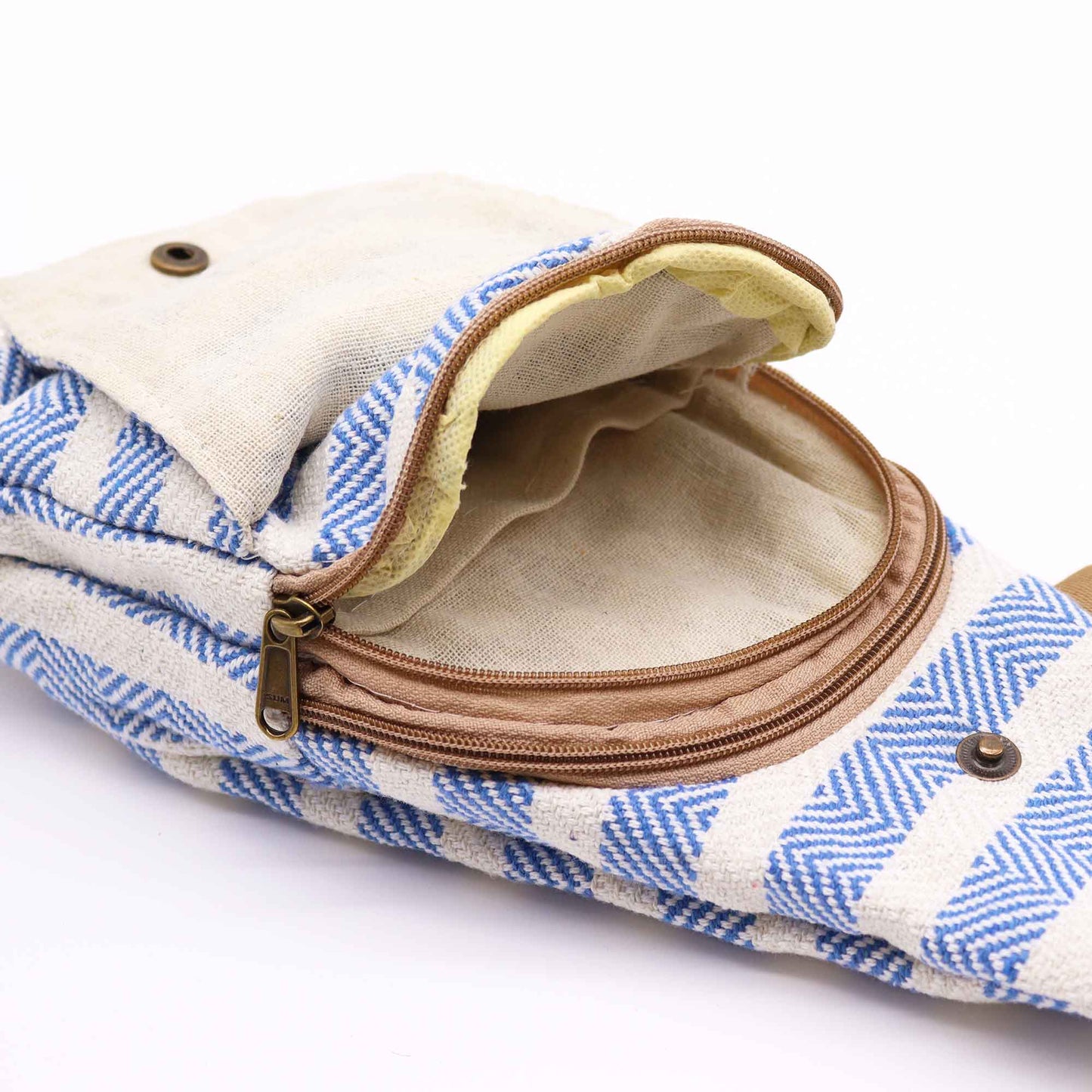 Umhängetasche aus natürlicher Baumwolle - Blau und Weiß