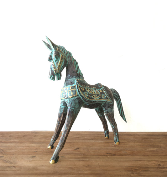 Grand cheval en or et turquoise 32 cm