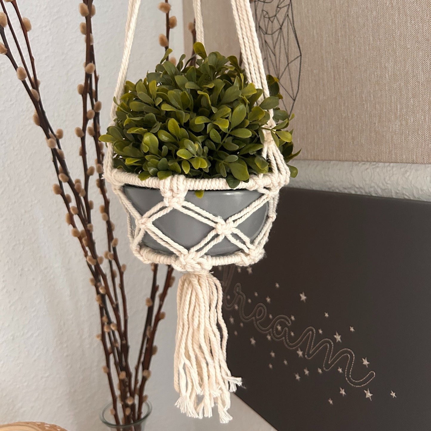 Kleiner Makramee-Übertopf – Natur – 16 cm Ring