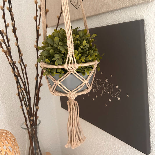 Petite jardinière en macramé - Beige - Anneau de 16 cm