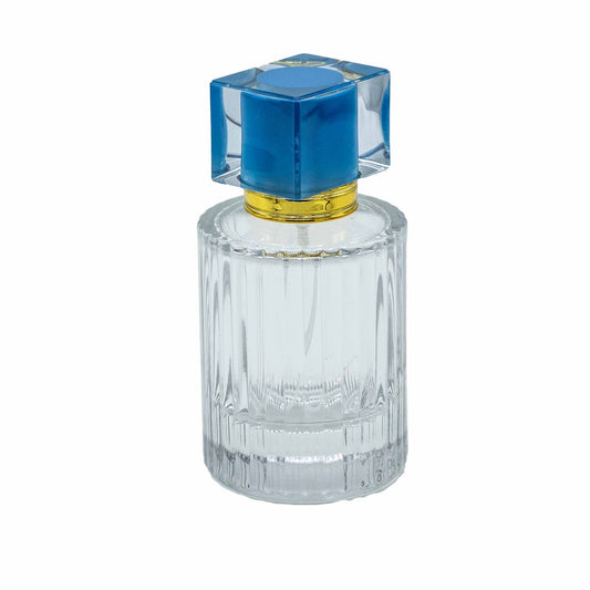 Flacons de parfum en verre avec vaporisateur et bouchon bleu 50 ml